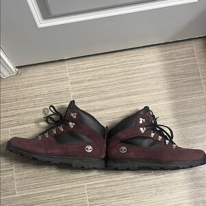 Timberland Men's Dark Red and Black Boots size 12. Pls READ.
